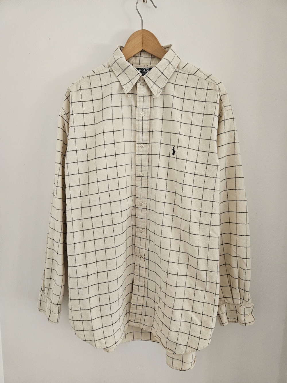 Vintage Ralph Lauren Cream Windowpane Check Button-Down Shirt Blaire Extra Large